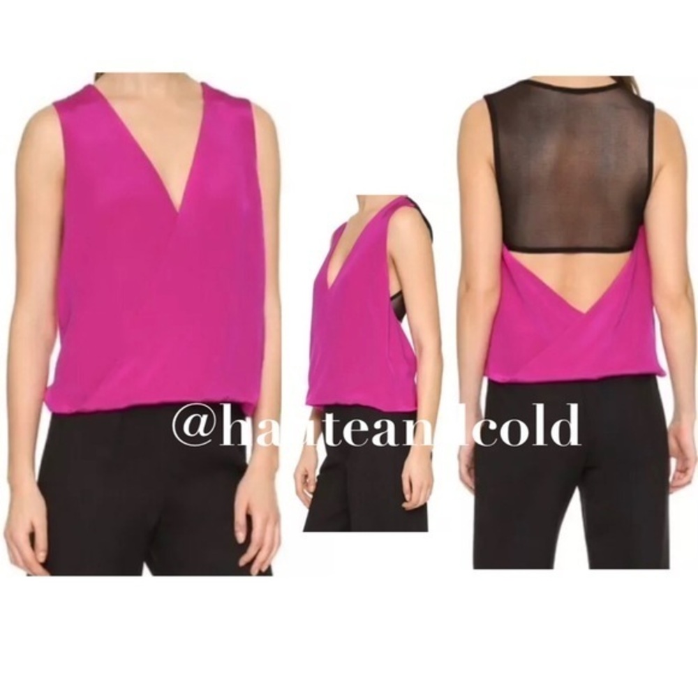 KAUFMANFRANCO Silk Plunging Back Hot Pink Blouse 4